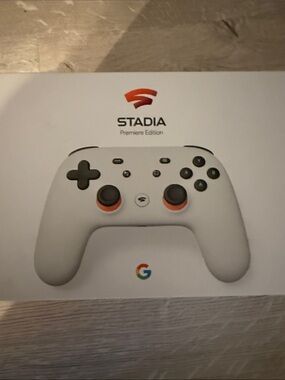 google Stadia Premiere Edition White Gaming Controller with Orange Accents